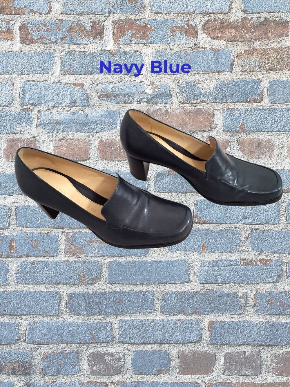 Antonio Melani Navy Blue Thick Heel Pumps 1 3/4-inch Heel